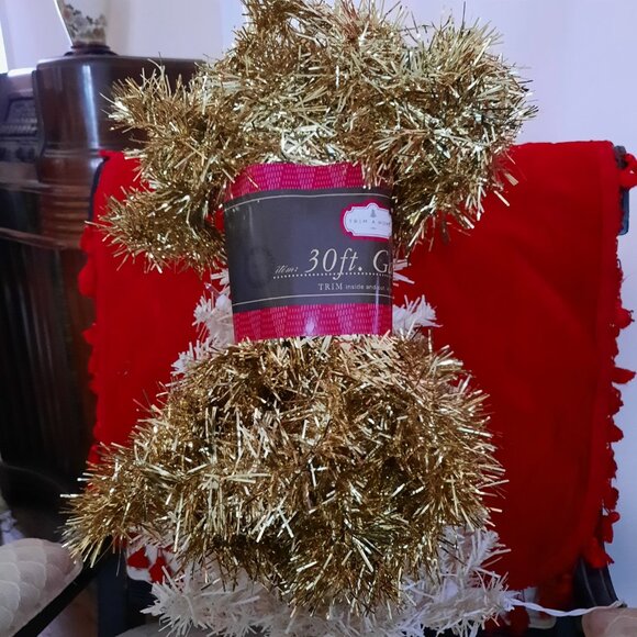 Sun & 3 Gold Oval Glass Ornaments + 30' New Vintage Gold Tinsel Garland - Picture 2 of 2